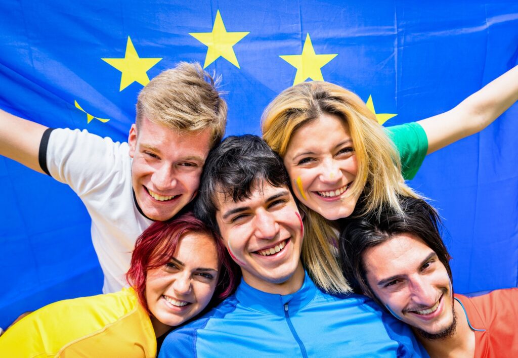 Young People with european flag