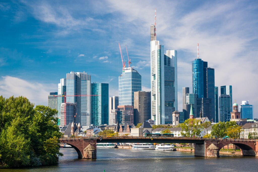 Frankfurt, Germany skyline over the Main River